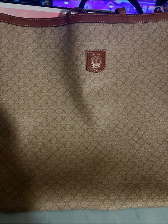 Celine Handbags - Celine Beige Monogram Tote with Brown Leather Trim